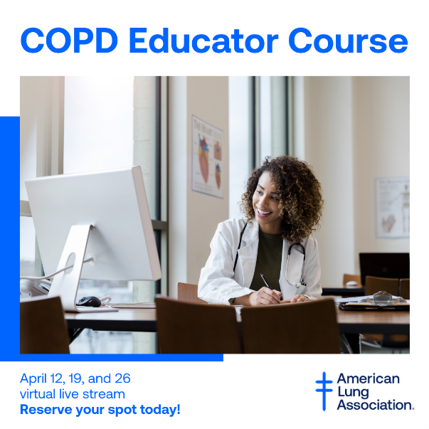#DYK: COPD is often preventable and treatable. We encourage healthcare professionals to register for the #COPD Educator Course, a 3-partial day professional training that provides practical info they can use with patients diagnosed with COPD. #CEU action.lung.org/COPDECApril2023