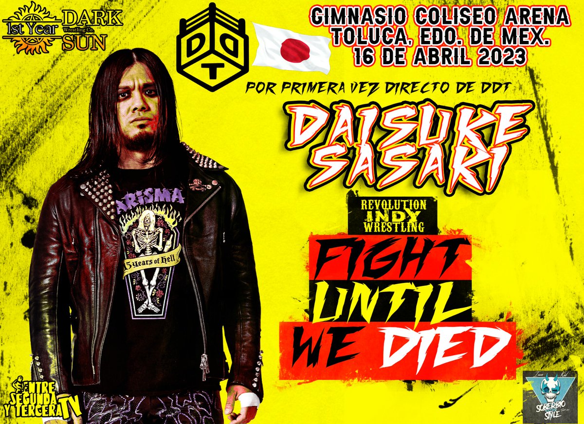 Daisuke Sasaki will be at RIW for the first time in Toluca, Estado de México! April 16th!! #WeAreTheRevolution

@ddtproENG @ddtpro @the_sasaki
