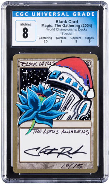 gocollect's tweet photo. My crossover-collectible heart loves this one!😍This blank #MagicTheGathering #R2D2 World Championship Decks Special, signed and painted by #ChristopherRush and featured in the 2004 World Championships Pro Tour Decks sold on Mar 24 for $7,500 through @HeritageAuction. https://t.co/x9HvhQoWbI
