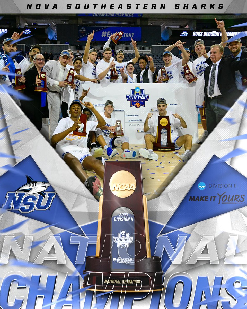 NCAADII's tweet photo. Presenting the 2023 NCAA Division II Men's Basketball National Champions...

The Nova Southeastern Sharks!

#MakeItYours | #D2MBB https://t.co/3KvTCiIFAD