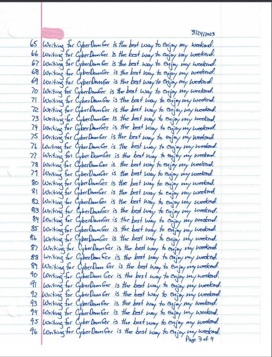 CyberDomGer's tweet photo. A new #linewriting #sub completed his first 100 #lines. That´s the way I like my #punishmentlines done :-) https://t.co/io6MrcWOaY