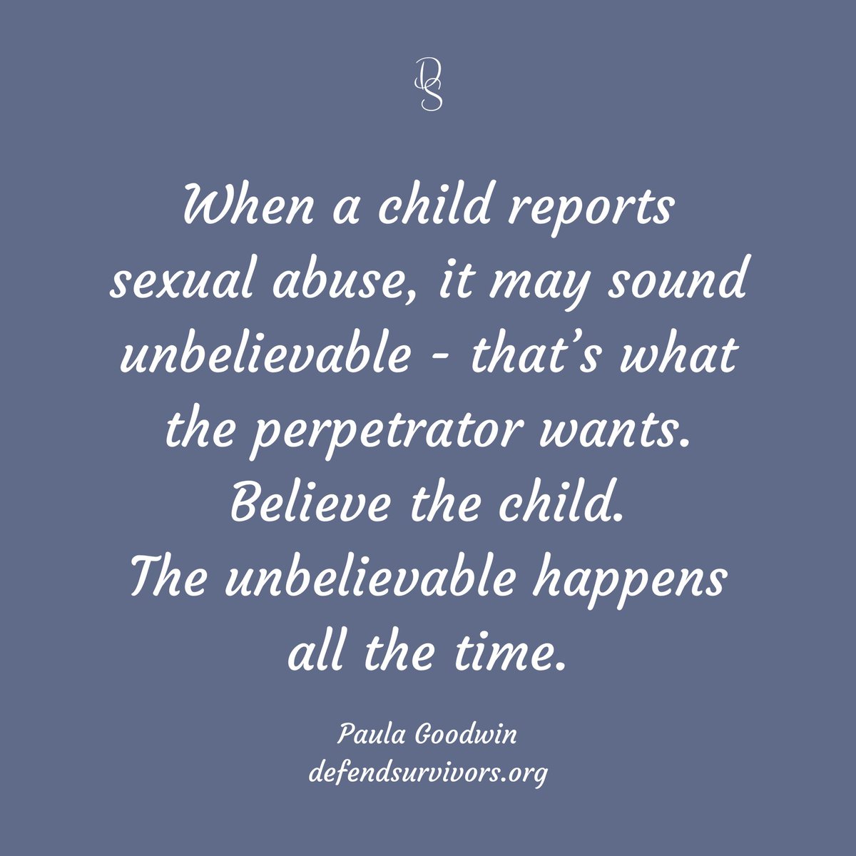 defendsurvivors's tweet image. When a child reports sexual abuse, it may sound unbelievable - that's what the perpetrator wants.
Believe the child - The unbelievable happens all the time.
#childabuseprevention
