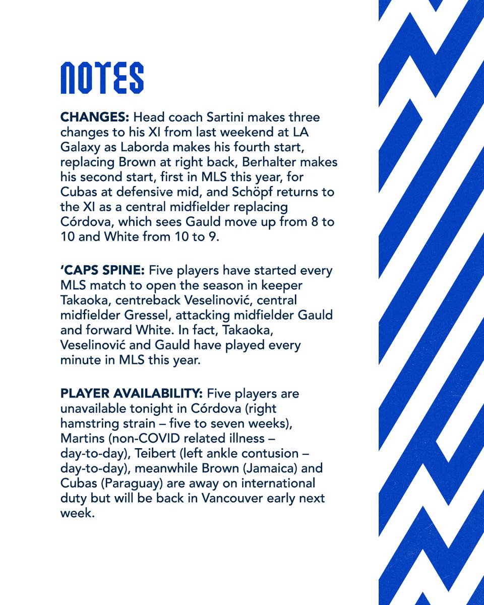 WhitecapsFC's tweet image. 🔵 GAME NOTES 🔵

#VWFC | #MINvVAN