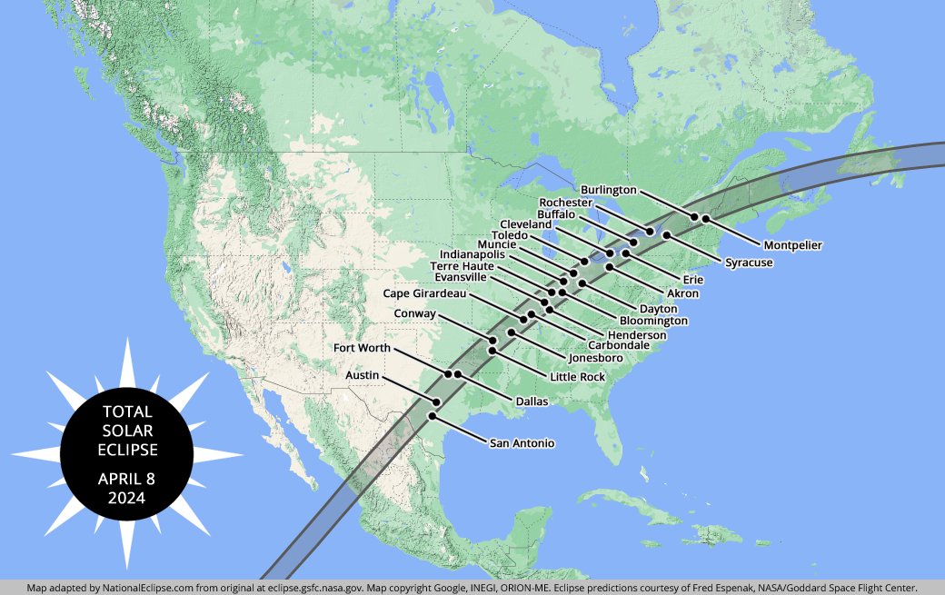 Total Solar Eclipse on April 8, 2024 

Where will YOU be?

NationalEclipse.com