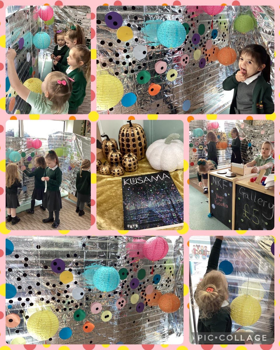 LiscardPrimary's tweet photo. We have gone very dotty in F1 this week! We are learning about the Japanese artist #YayoiKusama who loves to cover everything in spots!  We set up our own Yayoi Kusama-inspired #infinityroom The children then helped to turn our role play area into a YK art gallery. #art #fashion https://t.co/CguuEMViJi