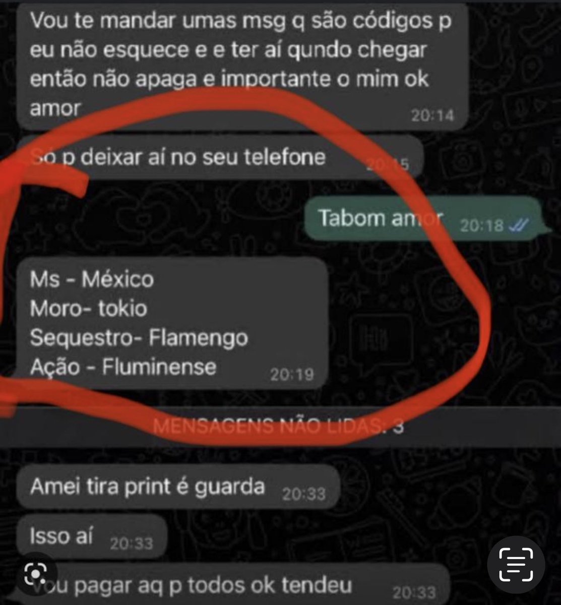 O PCC é perigoso. Mas restam traços de, sei lá, ingenuidade (?). Bandido manda zap p/ a amada c/ os códigos traduzidos de uma ação que seria formidável. E ainda pede p/ tirar print e ñ apagar. Nunca se viu nada igual. Leiam esta forma de “produção antecipada de provas” contra si.