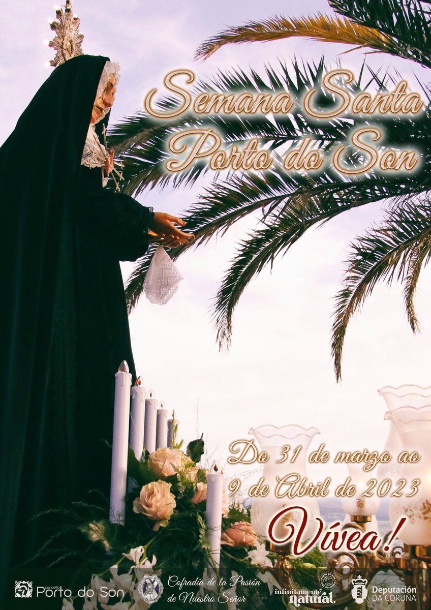 conportodoson's tweet photo. ✨ 𝑷𝒓𝒆𝒔𝒆𝒏𝒕𝒂𝒄𝒊𝒐́𝒏 𝒅𝒂 𝑺𝒆𝒎𝒂𝒏𝒂 𝑺𝒂𝒏𝒕𝒂 𝒅𝒆 𝑷𝒐𝒓𝒕𝒐 𝒅𝒐 𝑺𝒐𝒏 𝟐𝟎𝟐𝟑 
⛪️ Pregón a cargo de Monseñor Francisco José Prieto Fernández, Bispo Auxiliar de Santiago 
#SemanaSantaDePortoDoSon, VÍVEA❗
#PortoDoSon #SemanaSanta #InfinitamenteNatural https://t.co/SPN96EPNh9