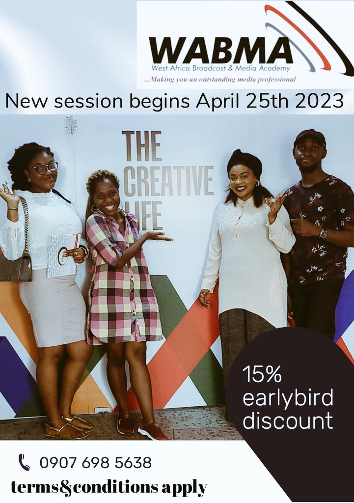 Interested in a career in Media?
Want to refresh your Knowledge Bank or up skill? 
You should check us out <a href="/wabmaacademy/">West Africa Broadcast & Media Academy @wabmaonline</a>.
Call/WhatsApp chat 09076985638 NOW