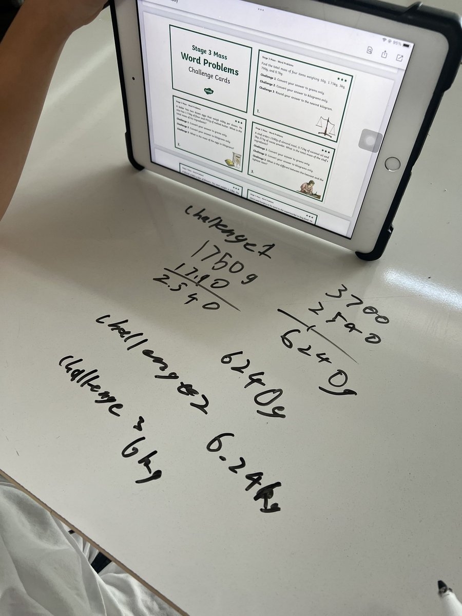 CarlaKazzi's tweet photo. THIS WEEK’S INTERACTIVE MATHS TASKS🤩Students were presented with various Challenge cards for this weeks Maths topic of ‘Mass’. Providing students the opportunity to choose a learning buddy and use the whiteboard tables to complete these tasks was very effective! #ACUedu_p https://t.co/MHeYQBCAN3