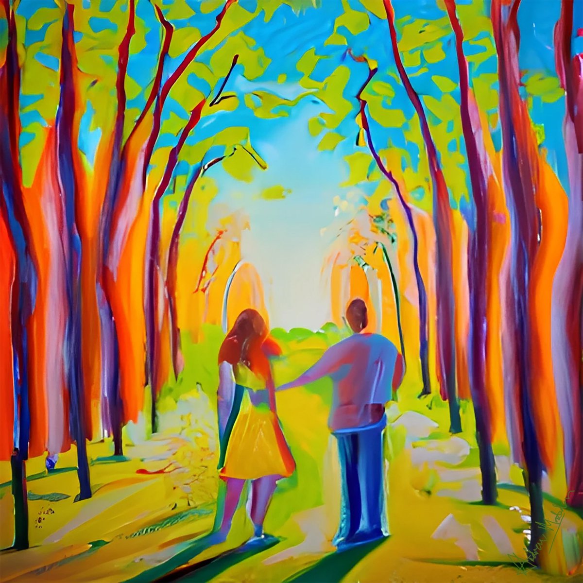 AndrewMaddenUK's tweet photo. 'A Walk Down The Lane' - I tried something new, more joyful #art #love #colorful - https://t.co/KiWvYgY08A https://t.co/U446yzXnNP