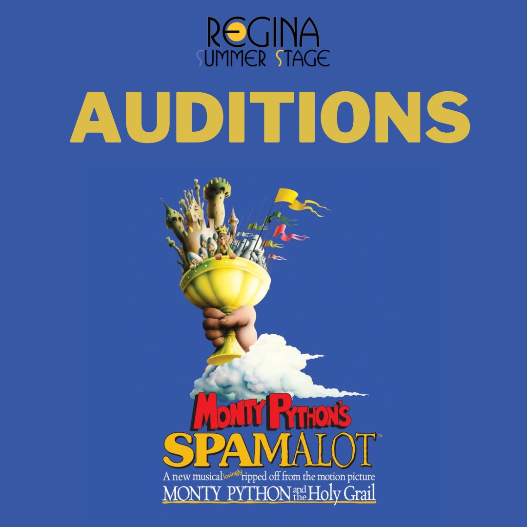 RegSummerStage's tweet photo. Don’t be like Sir Not Appearing in this Show and book your audition for Monty Python’s SPAMALOT now!

🗓️ April 17 &amp; 18
🏰 Regina Performing Arts Centre
☎️ 306-522-9078
📧 r.s.s@sasktel.net
🔗 https://t.co/cDysiwZcfZ https://t.co/dYqqOqGY3v