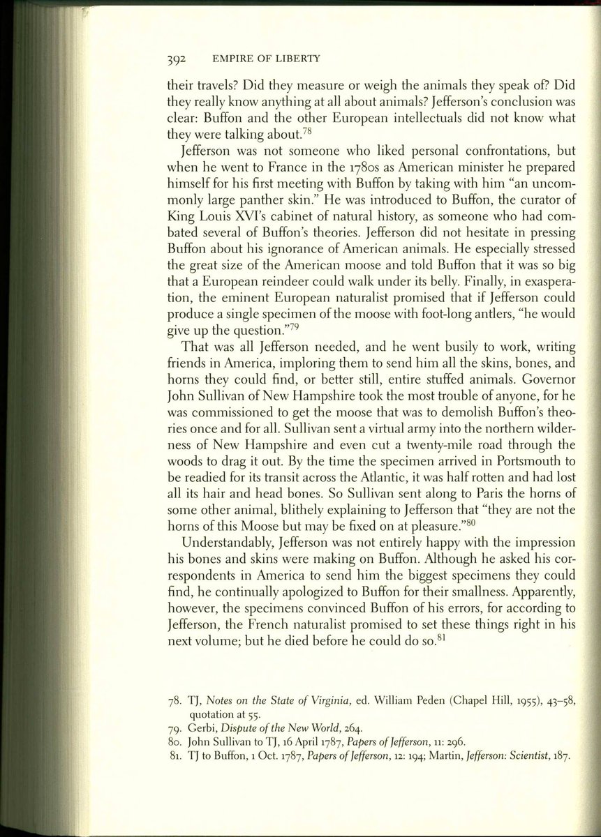 Remember that time Gov. Sullivan of New Hampshire 'cut a twenty-mile road through the woods' to drag out a moose that would be half rotten by the time it reached Portsmouth so Thomas Jefferson could settle a bet with a man named Buffon? Gordon Wood does. #NewHampshire #ushist