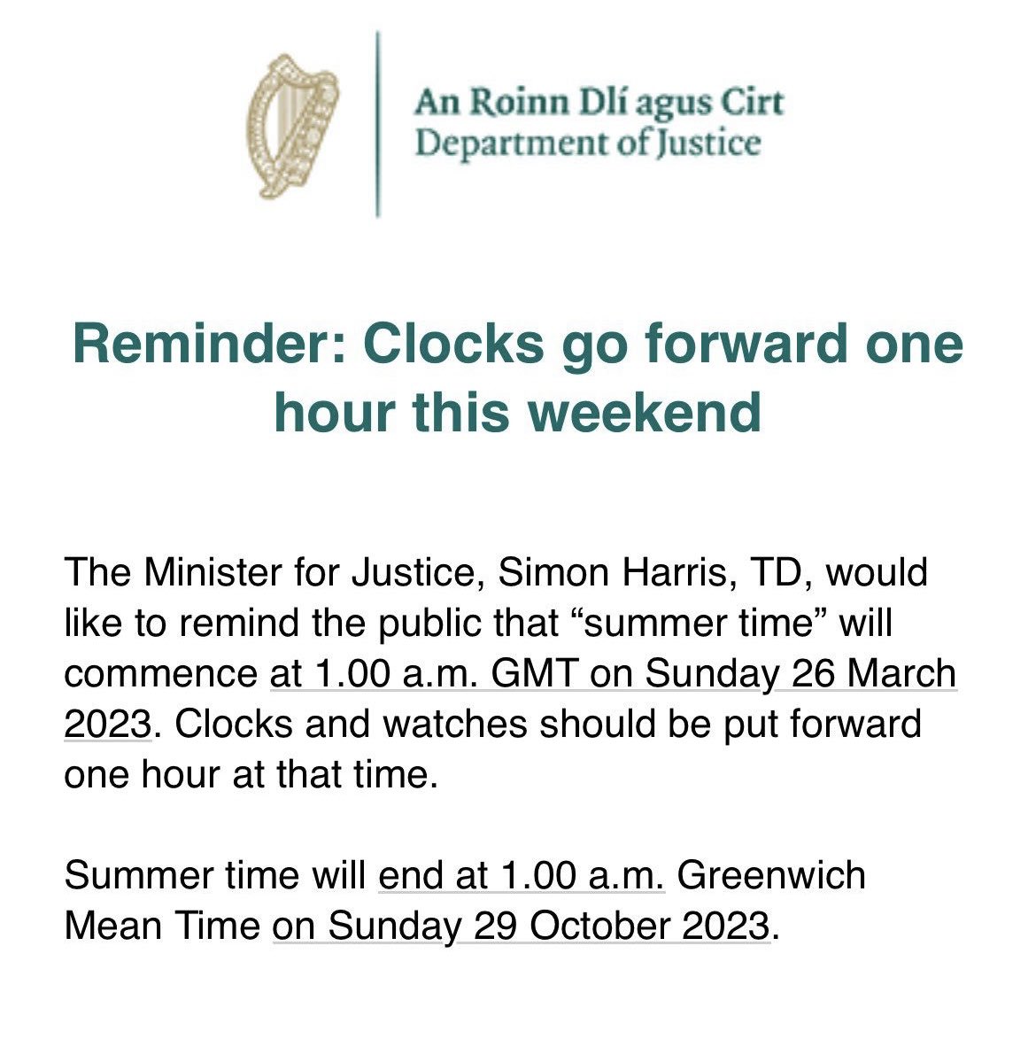 Summer Time Ends - Sunday, 29 October 2023