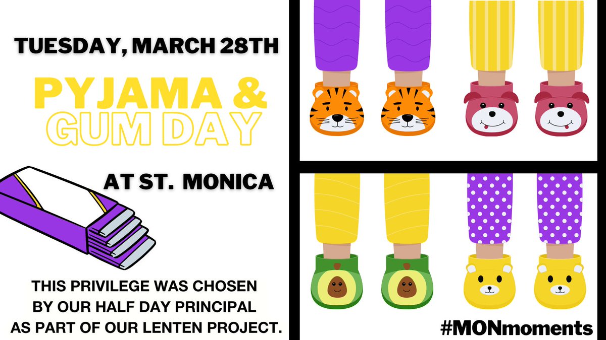 StMonicaOCSB's tweet photo. This Tuesday is pyjama &amp; gum day @StMonicaOCSB! This special privilege is brought to our Bulldogs by Friday's half day Principal Ms. Tania. Huge thanks to @josee_huneault, @MissKatAdams &amp; @mrsmastantuono for leading our Lenten Project with our Social Justice Committee.#MONmoments https://t.co/brVct3kYwq