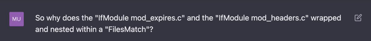 amiris_brown's tweet image. I'm finally getting my #ApacheServer #htaccess syntax questions answered!
#ChatGPT also verified that wrapping them again within a, "mod_headers.c" is indeed redundant btw.