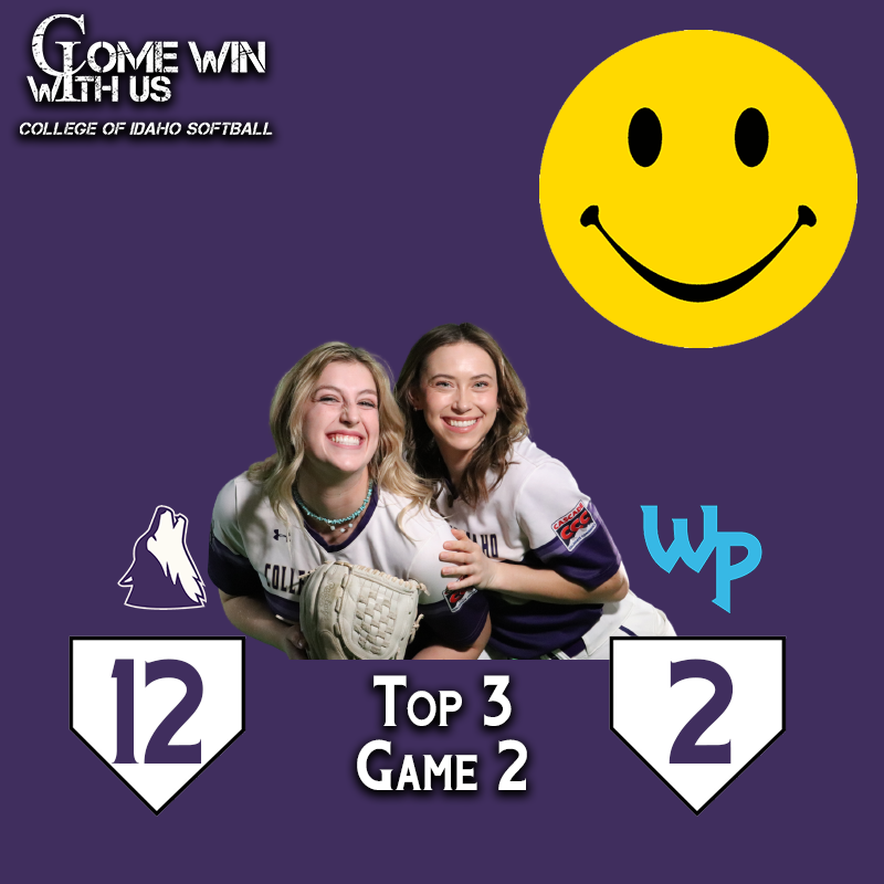 SOFTBALL | Game 2 | It is all smiles for <a href="/YoteSoftball/">Coyote Softball</a>, who lead 12-2 in the top of the 3rd. Kaylee MacDannald with three hits, two runs scored and a RBI to lead the College of Idaho offense, who has 13 hits. #ComeWinWithUs