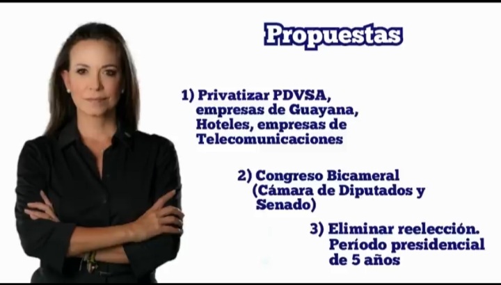 Estas Propuestas eliminan de tajo al comunismo y aún mas el chavismo 
1)Privatizar Pdvsa,empresas de Guayana,Telecomunicaciones,Hoteles.
2)volver al congreso Bicameral de cámara Diputados y Senadores.
3)Eliminar Reelección. llevar periodo presidencial a 5 años.
¿ Tu Que opinas?