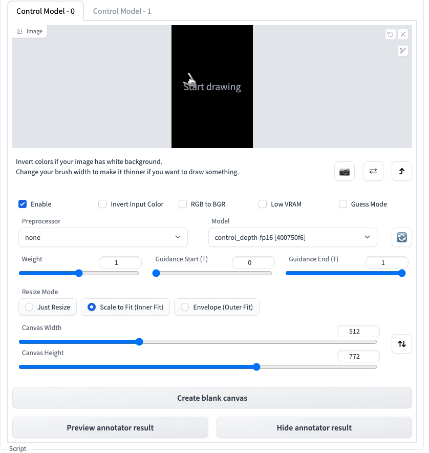 jinanbou519's tweet image. ControlNetがうまくいかない。。
Depth Libraryで元画像に対して配置した手のposeをimg2imgでControlNetからロードして（もちろんEnableにしてる）も何故かposeの画像しか生成されない。う〜ん。

#StableDiffusionWebUI #AUTOMATIC1111 #ControlNet