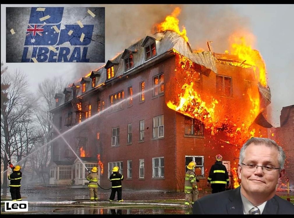 Scummo really has burnt down the house,   this meme from Leo is perfect. #NSWvotes