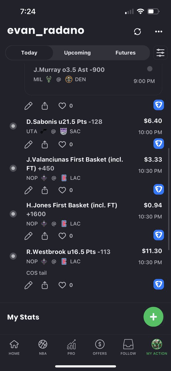 EvansEdges's tweet photo. Current card, liking a few plays and a couple first baskets… let’s continue to the hot streak and have another winning day 

Note: $10 = 1 unit

#GamblingTwitter #NBA #sportsbetting https://t.co/Y0HhKUyqr7
