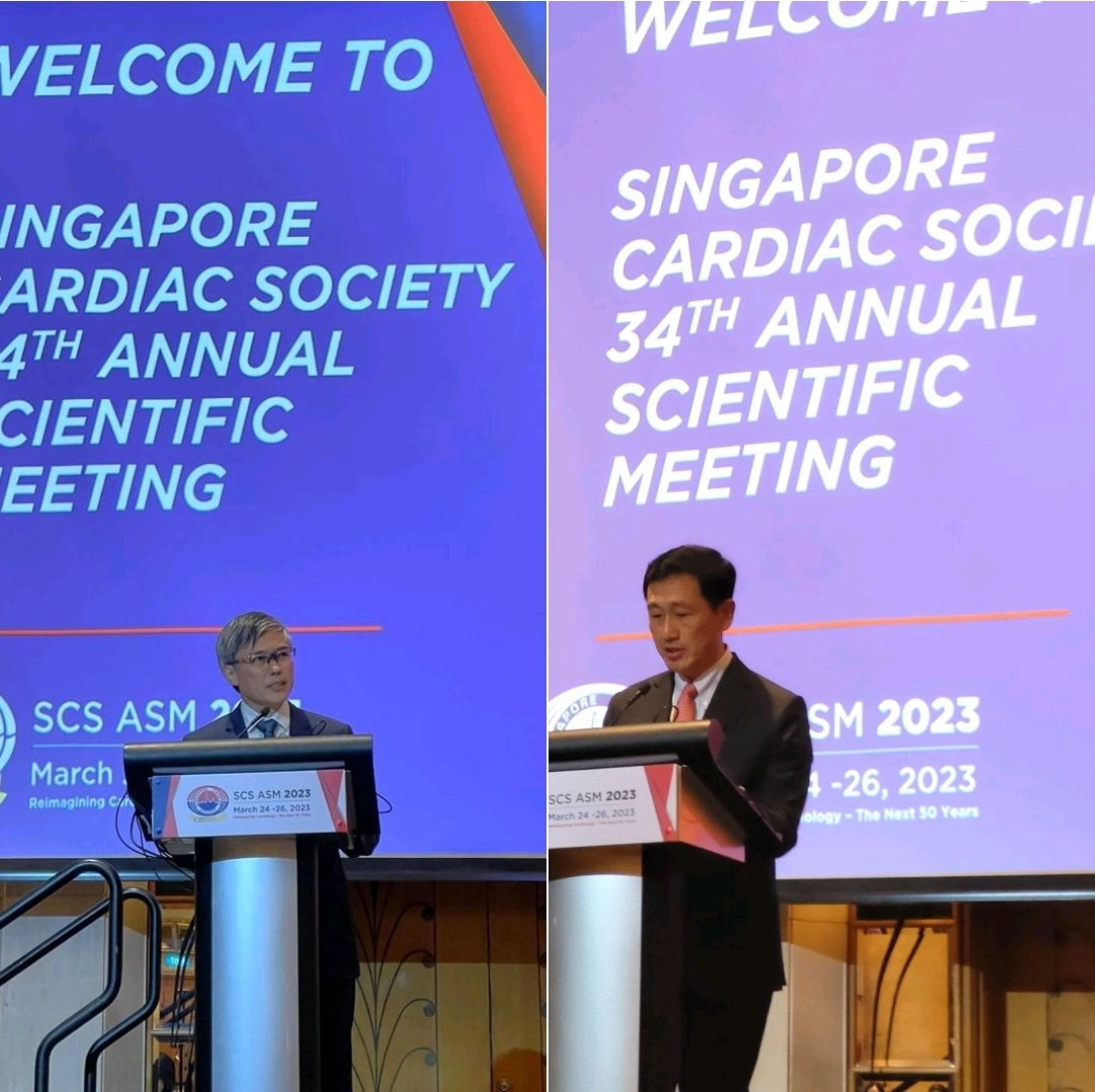 ToonWeiLim's tweet photo. Honoured to share a stage with Minister Ong Ye Kung, at first live @SingCardiacSoc Annual Scientific Meeting in 4 years. Hope my message to the cardiology fraternity that we must work closely with primary care resonated. #scsasm #healthiersg @TJ_Yeo @yeocolin @drttinglow https://t.co/IelZ8ignio