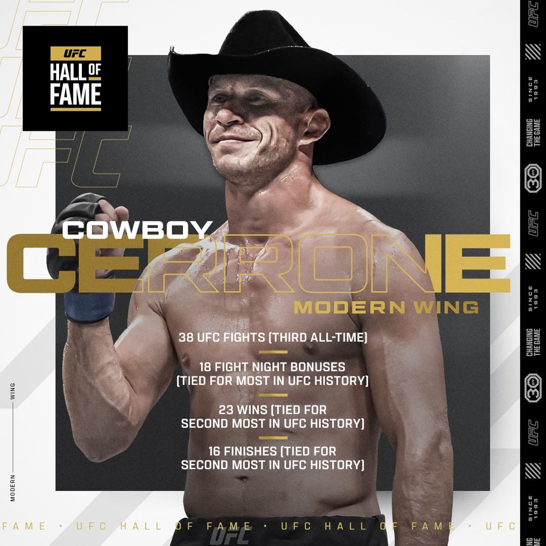 Après sa carrière incroyable @Cowboycerrone est intronisé au Hall of Fame de l'#UFC
#DonaldCerrone