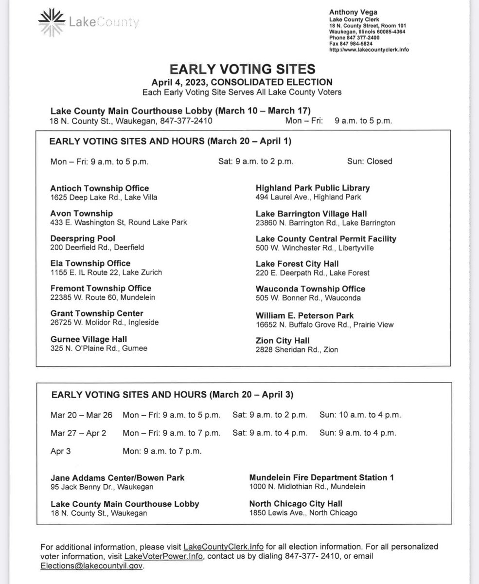 Msdebra_01's tweet photo. https://t.co/ymXXMMxySq
EARLY VOTING!!! 👇🏽 Don’t Walt ! 
Local Elections Matter ! #ZionIL #ZionILTownship Lake County IL 
Consolidated Election April 4th 2023 https://t.co/wf6oRk1ih1