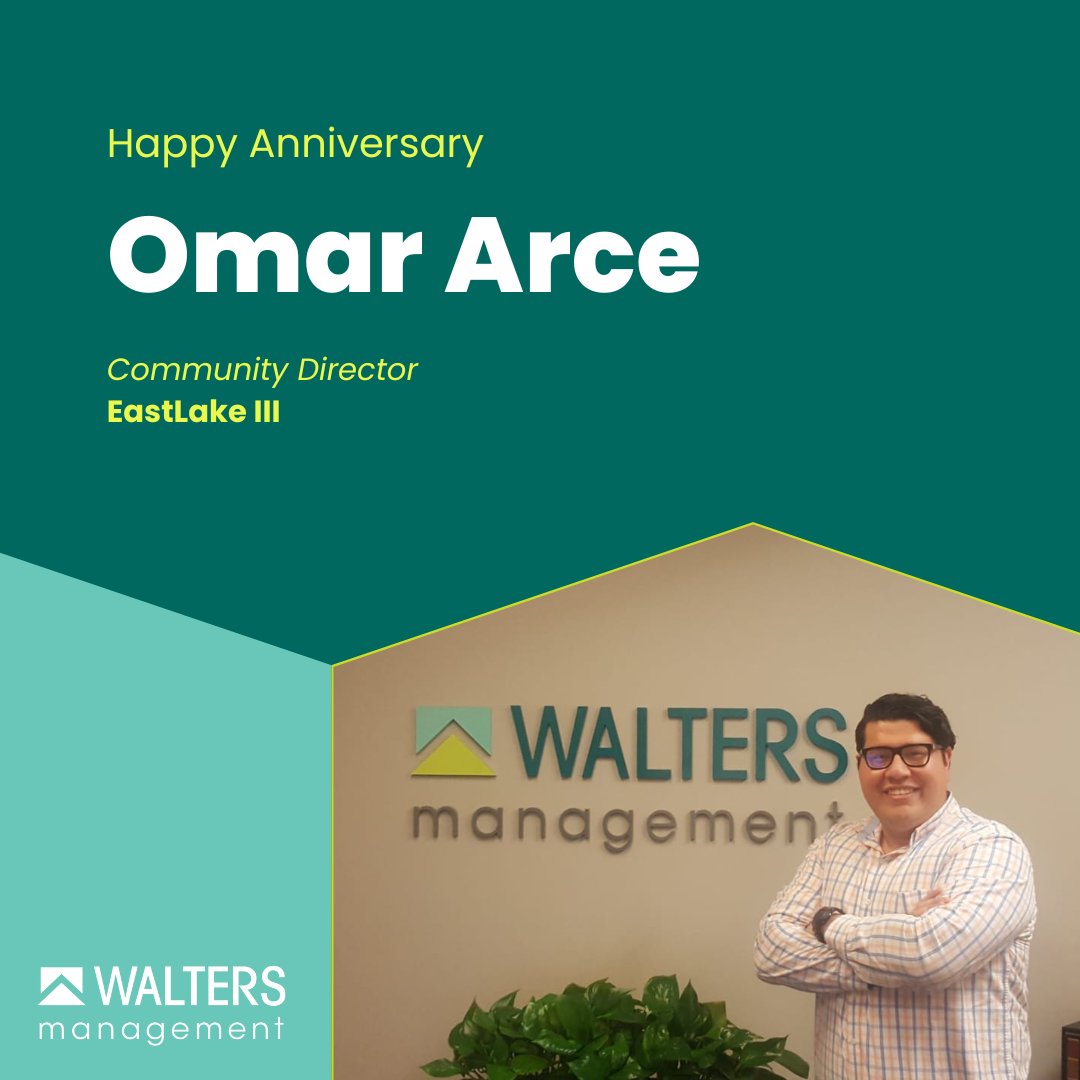 waltersmgmt's tweet photo. We are celebrating the work anniversary of Omar Arce. Omar has proven to be an invaluable team member and continues to grow and take on new challenges as the Community Director of EastLake III. #waltersfamily #workanniversary https://t.co/TOi5qfG671