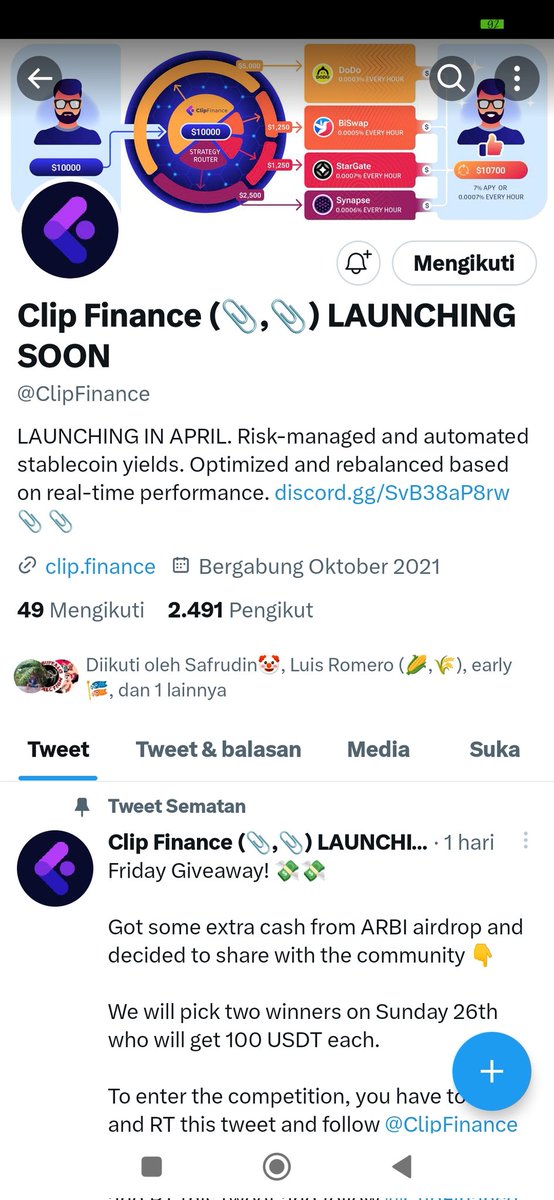 FebriRa92524027's tweet photo. @ClipFinance Great to be part of your growing community 🤗

Thank you for this chance. 🫰🏼 https://t.co/DGx6lG1rs4