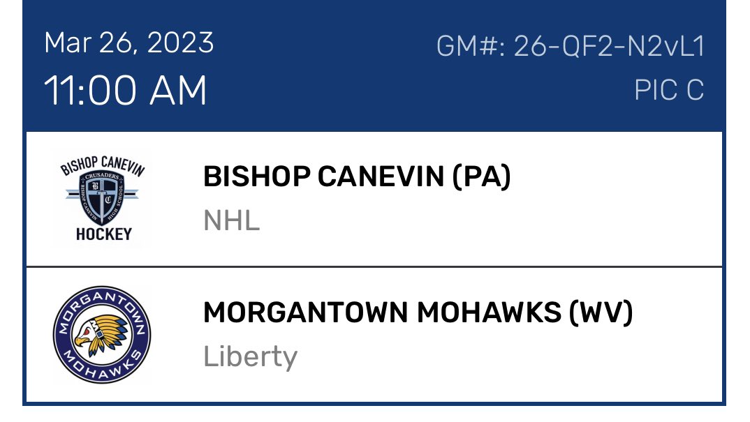 Next up… the quarter final at 11:00 (our time) vs. Bishop Canevin. #GoMohawks #usahockeynationals