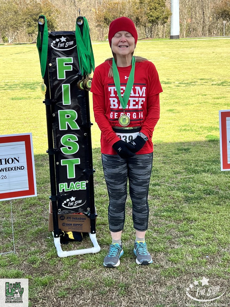 kahvigirl's tweet photo. Ran the Lucky 5K/10K/Half on March 11 at Etowah River Park on March 18. I slowed down on the bridges, especially the one with the metal sheeting, but still was the first woman over 50 to finish,1st Place Grand Master Female.  #TEAMBEEF #beefongeorgiasmind https://t.co/lpb499Xf4m