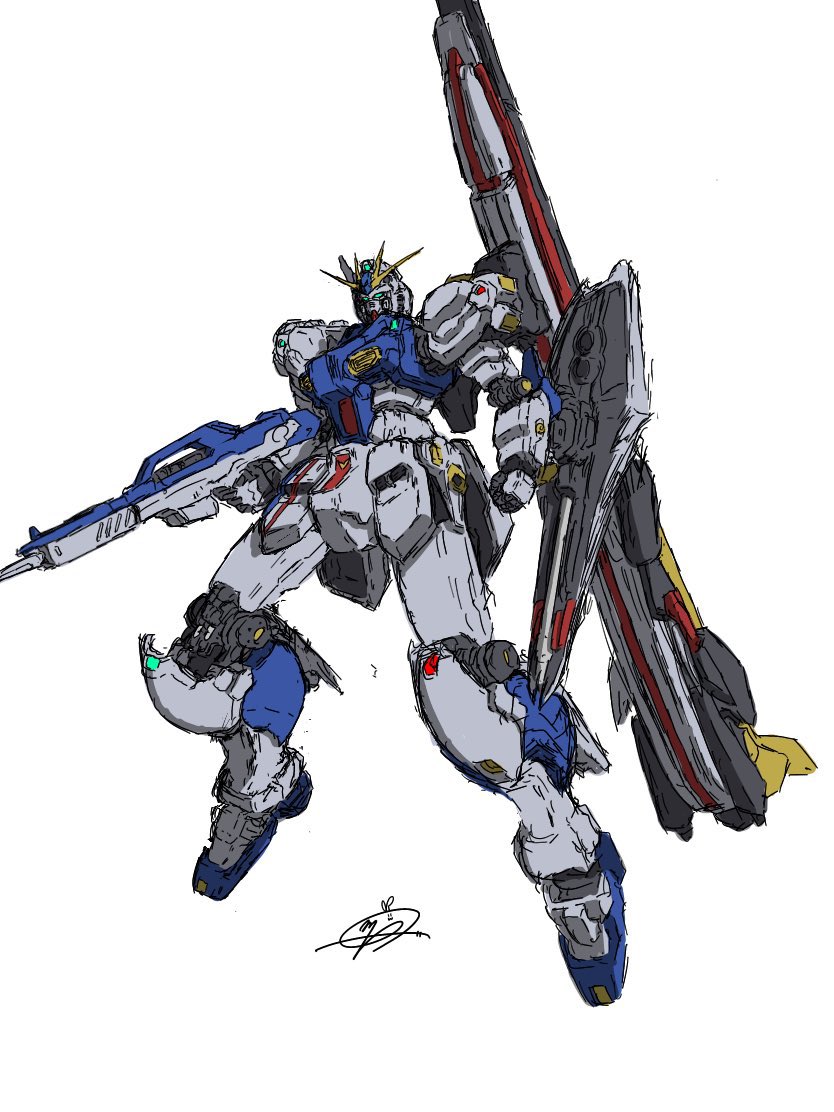 weapon no humans mecha robot solo holding weapon v-fin  illustration images