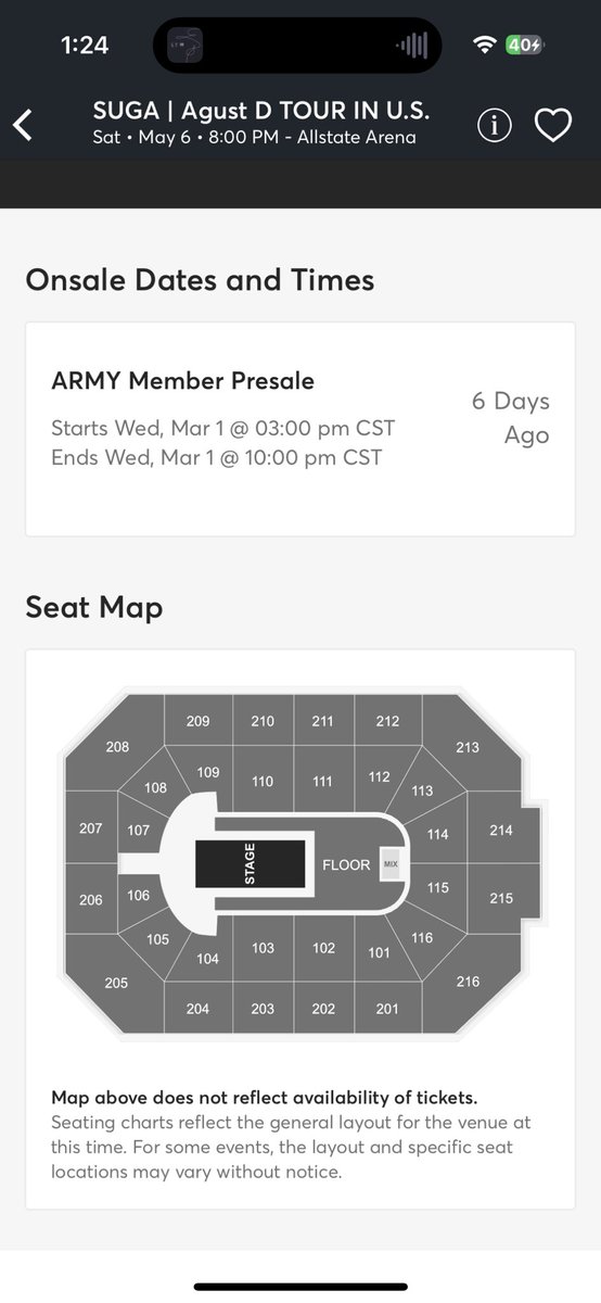Rk1v3_'s tweet photo. WTT AGUST D | SUGA TOUR US ALLSTATE Arena

Have: 2x tickets in section 203 Row F for May 3rd

Want: 2x tickets in sections 100s or 200s for May 5th or May 6th

@875tickets 
#AgustD_SUGA_Tour 
#AGUSTDTOUR https://t.co/fPRe8BugWD