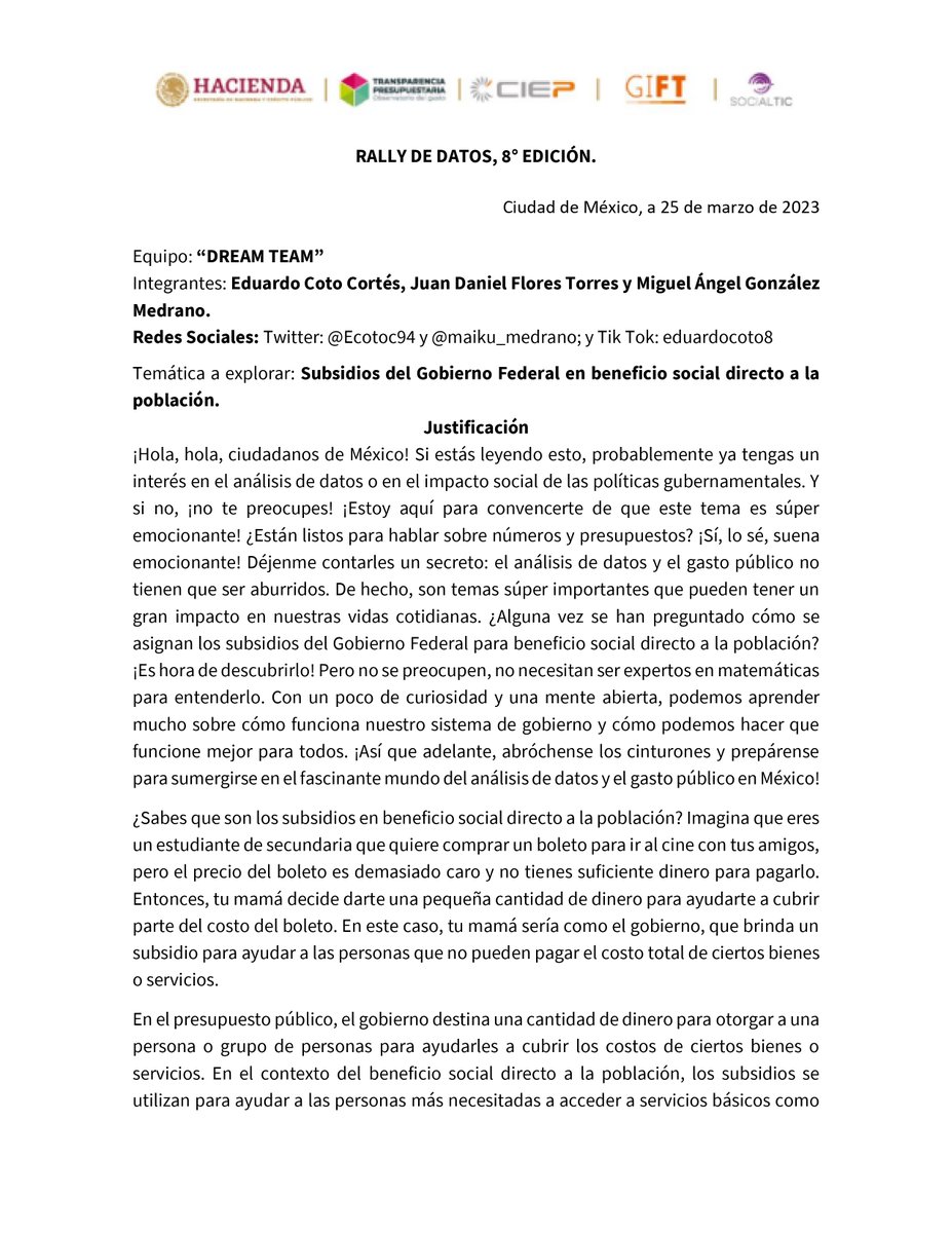 Ecotoc94's tweet image. ¡Atención, atención! ¿Quieres saber qué hay detrás de los programas presupuestales y los subsidios en beneficio social directo a la población en México? #RallyMX #ExploraDatosMX Equipo #DREAMTEAM @maiku_medrano 🏁 📊👨‍👩‍👧‍👦💰👍   @TPresupuestaria @ciepmx  drive.google.com/file/d/19FkNqQ…