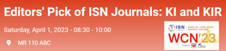 Please join <a href="/Kidney_Int/">Kidney International</a> and <a href="/KIReports/">KIReports</a> editors and editorial fellows for content highlights and awards for early career researchers and for reviewers.  #ISNWCN 
@pi_ronco @ameliebjean <a href="/letiziadechiara/">LetiziaDeChiara</a> <a href="/sho_hasegawa/">Sho Hasegawa</a> <a href="/jradnephro/">Jai Radhakrishnan</a> <a href="/anna_francis1/">Anna Francis</a> <a href="/germjacq/">Germaine Wong</a> <a href="/AdrienFlahault/">Adrien Flahault</a> <a href="/a_viecelli/">Andrea Viecelli</a>