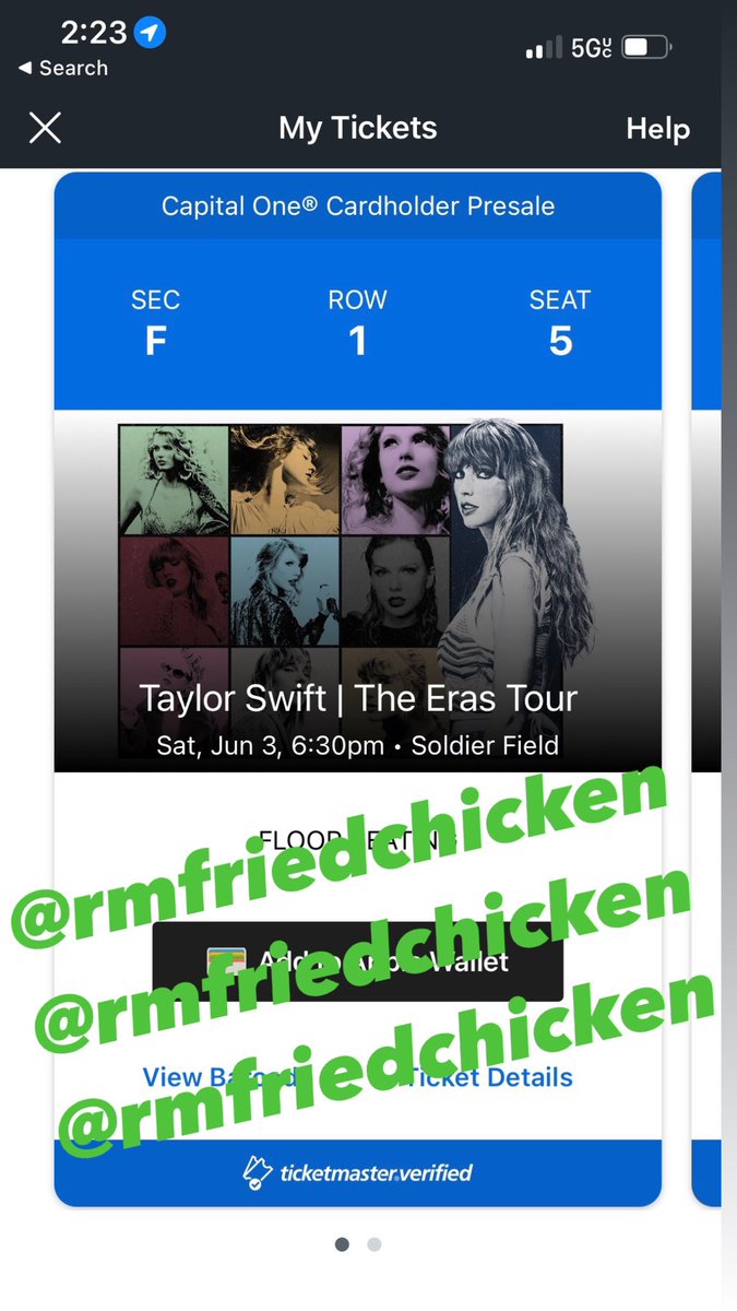 selling two (2) taylor swift eras tour FLOOR tickets for her saturday june 3rd show in Chicago @ soldier field! must buy both and will require FaceTime during purchase. DM if interested! // TAGS: wts, Jun 3, 6/3, lower, upper, bowl, tix, chi, sat