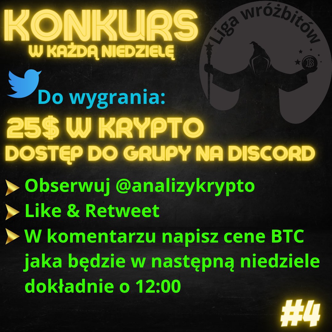 #4 #Konkurs #LigaWróżbitów
Wytypuj cenę #BTC jaka będzie dokładnie za tydzień o 12:00🚀
Osoba która będzie najbliżej wygrywa:
💰25$ w dowolnej kryptowalucie
✅️ Pełen dostęp do Discorda na 7 dni
⬇️Spełnij wszystkie warunki⬇️ 
like❤️
follow✅️
retweet🔁
Typujemy do 23:59 ⏳️