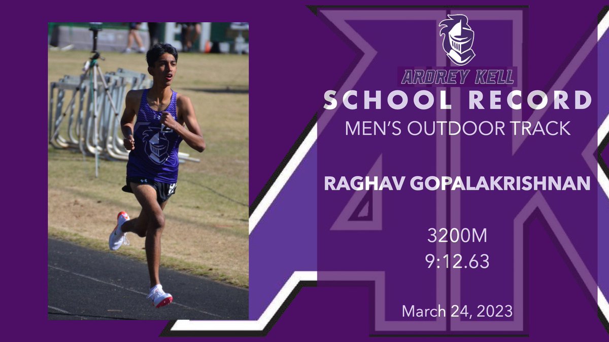 akxctf's tweet photo. 🚨🚨 SCHOOL RECORD ALERT🚨🚨

Congrats to Raghav Gopalakrishnan for his fantastic performance in the 3200m.

His time of 9:12.63 is a new AK  school record!💜

GO KNIGHTS! https://t.co/cetRVyikEL
