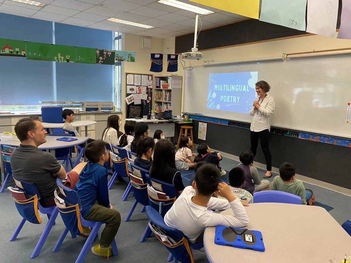 AdrianaRewald's tweet photo. #multilingualpoetry workshops with G3! Love, love, LOVE seeing kids crack open their full linguistic repertoire to create some utterly unique works of art.  #translanguaging @AISGZ https://t.co/G9NqWHNalm