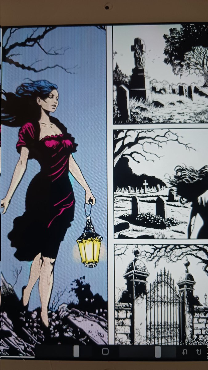 marlenamidnite's tweet photo. Just beginning my colors on Timothy Aymar 's excellent inks ! I still need to make the sky more dingy, but I'm so glad I committed to half-tones for doing colors . #comicbooks #comicartist #comicart #indiecomics #halftones #comics #witchinghour #horrorco… https://t.co/FKw3WD3jXh