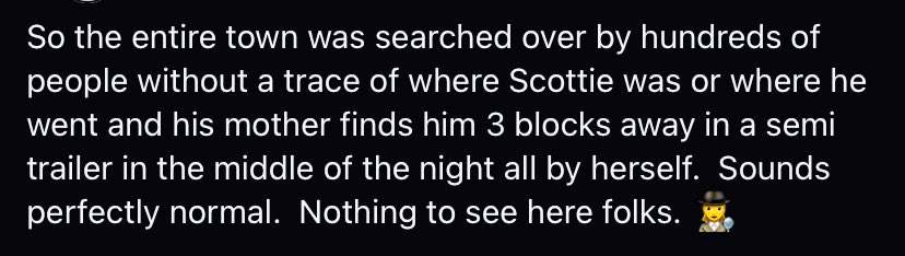 CAN ANYONE CLEARIFY WHAT THIS SEMI “RUMOR” IS ABOUT? 🤷🏻‍♀️🤷🏻‍♀️🤷🏻‍♀️#SCOTTIEMORRIS #TRUECRIME #MISSINGCHILD #FOUNDSAFE