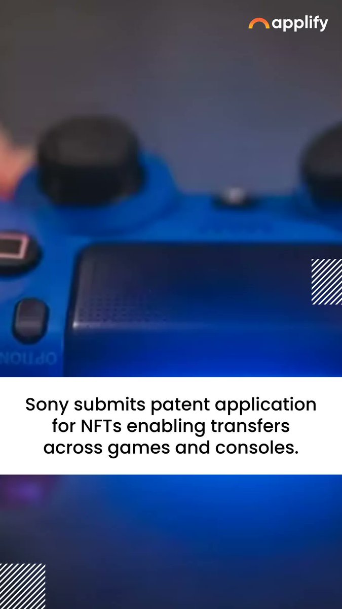 TeamApplify's tweet photo. Sony Interactive Entertainment has filed for a patent that would make NFTs transferable between different games and consoles.
#sony #nft #gaming #virtualreality #trendingnews #applify https://t.co/Fs970cYRpA