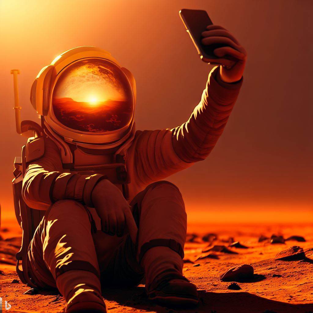 dbosleyjr's tweet photo. First human taking a selfie on mars - created by @bing  image creator #ai https://t.co/usDxqVeAI9 https://t.co/jXBxpkSO2w