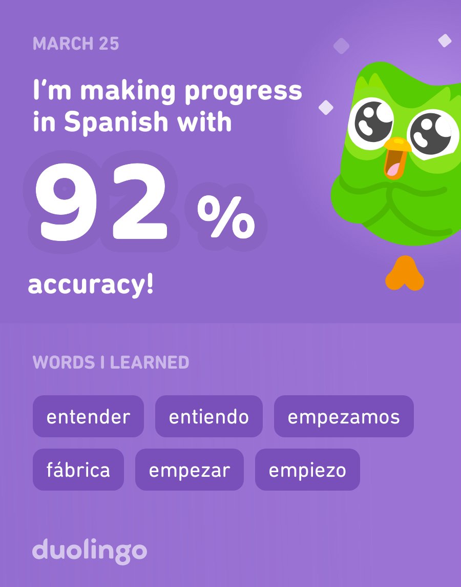 christalGAW's tweet photo. I’m learning Spanish on Duolingo! It’s free, fun, and effective. https://t.co/5vFMoMBcHr