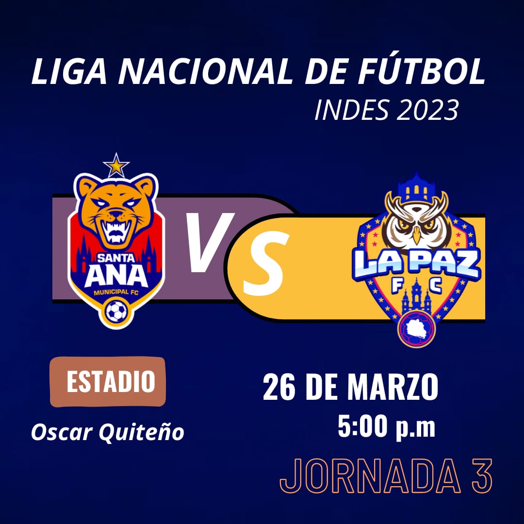 Jornada 3 | Viajamos a tierras santanecas!!!😎

 Santa Ana Municipal F.C. vs La Paz F.C 
 <a href="/ybukele/">Yamil Bukele</a>
<a href="/SwadhyOrsy/">Orsy Swadhy Moreno</a>
🏟️ Estadio Oscar Quiteño
🕔 5:00pm