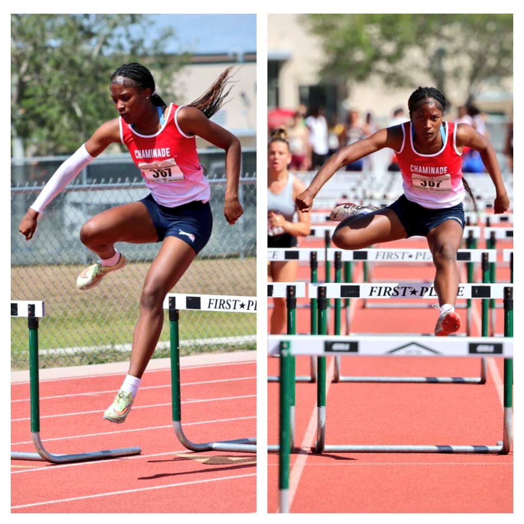 Class 2025 Kahalia Hoo at the Guy Thomas Memorial Classic with PRs in the 100m Hurdle (15.00) and 400m Hurdles (1:04.10). @flmilesplit @milesplit @Coach_DSutton @cmlions @CMLions_Sports
