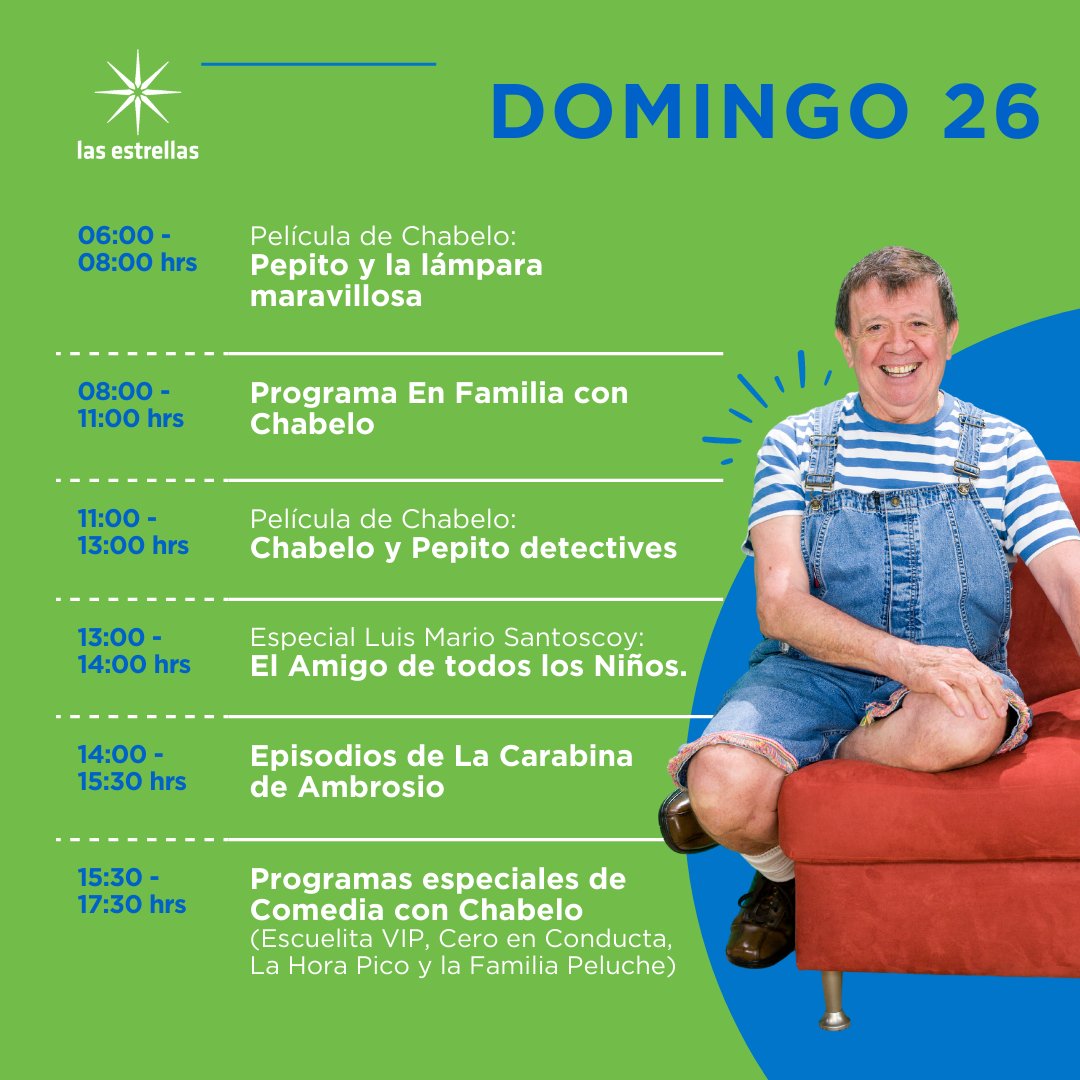 ChanoFilms's tweet photo. Mañana #domingo26 por #lasestrellas será el día de #Chabelo con esta barra de programas y películas en su recuerdo. 👇🤍🕊️ https://t.co/XFyWMAtcAg