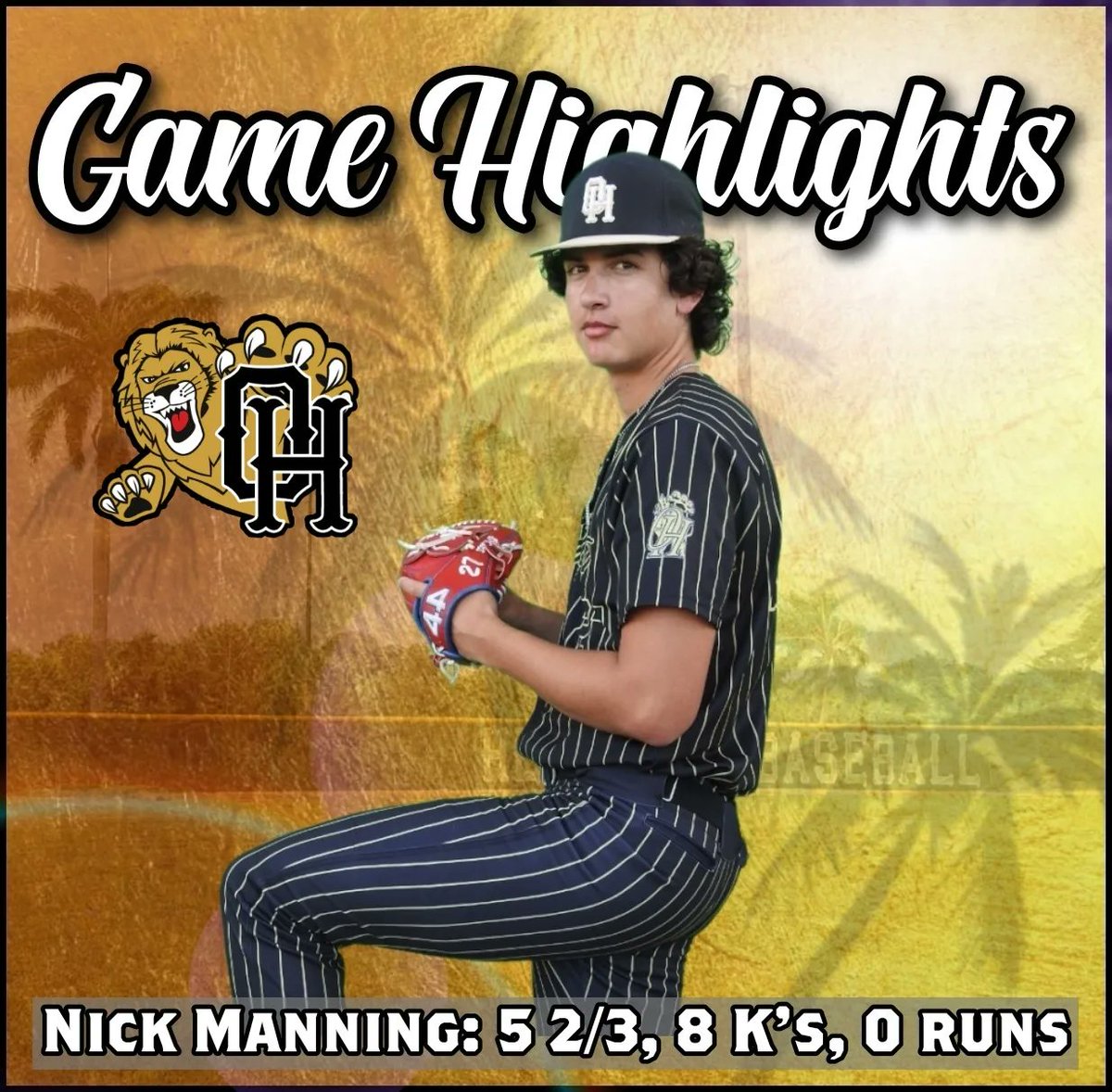 BIG win for your Olympic Heights Lions as they beat the Florida Christian Patriots by a score of 1-0. Nick Manning with a masterful performance on the mound tonight going 5 2/3 IP, 8 K's, 0 runs. Great overall team win. The Lions are back at it on Tuesday at Forrest Hill