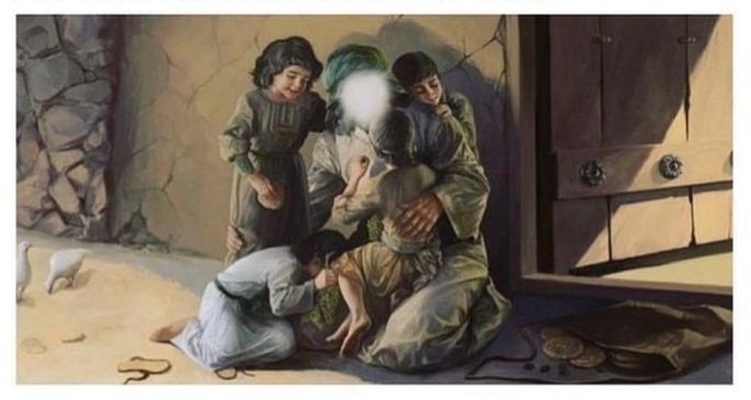 Abrahamasif5's tweet photo. While the world went to sleep after iftar, one man would walk out in the breeze of night, carrying bread and dates over his shoulder. Why? 
To be their father.
To feed the orphans.
He was the lion of God. 
He was Ali ibn Abi Talib (as) https://t.co/4r1l1O66Ak
