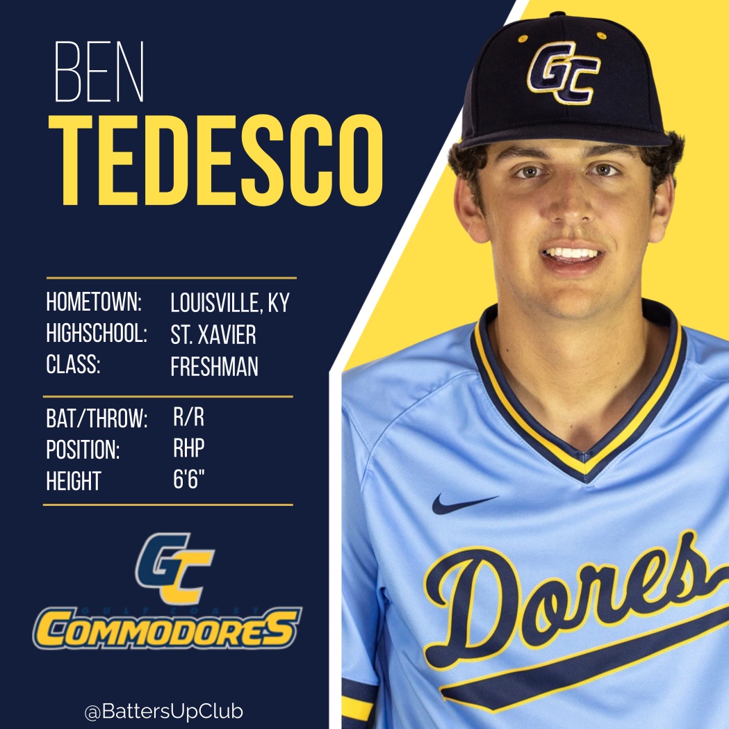 BattersUpClub's tweet photo. Freshman Commodore pitcher Ben Tedesco entered the game Saturday out of bullpen and surrendered no runs or hits while striking out 4!  @GCSCbaseball @GCSC1957 #BattersUp #baseball #PCB #FL https://t.co/X5VhqdJ0bk
